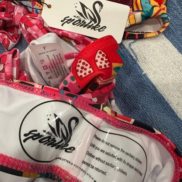 Pink and Blue Bikini with Playful Bow Details - Picture 3 of 7